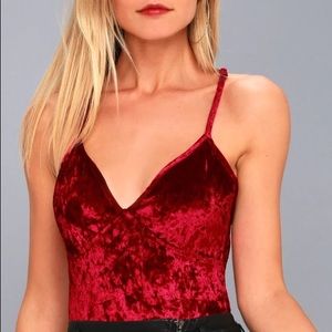 Lulu's Sexy Crushed Velvet Red Bodysuit Size Small